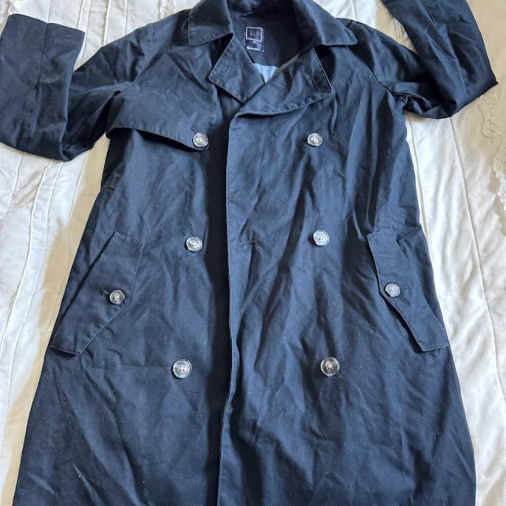 Gap Womens Indigo Blue Double-Breasted Belted Trench Coat M-Missing Belt